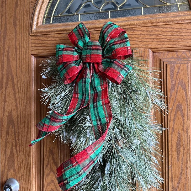 GiftWrap Etc. Green Red Plaid Christmas Bow - 10" Wide, 18" Long Pre-Tied Bow, Tartan, Door Decoration, Swag, Wreath, Garland, Boxing Day, Winter Decor - Image 3